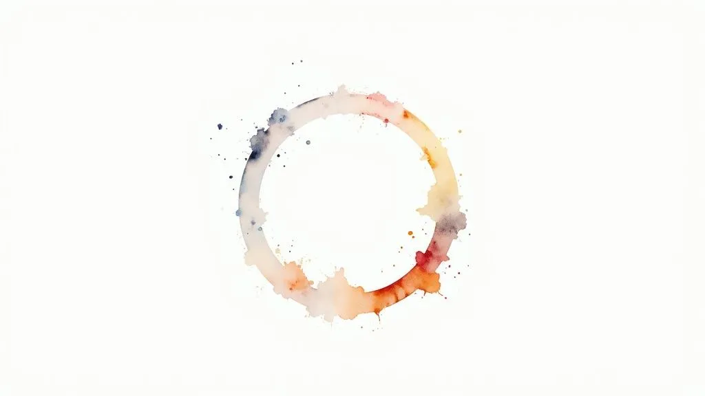Watercolor drawing of a ring, a picture of a playlist that starts again after its last video.